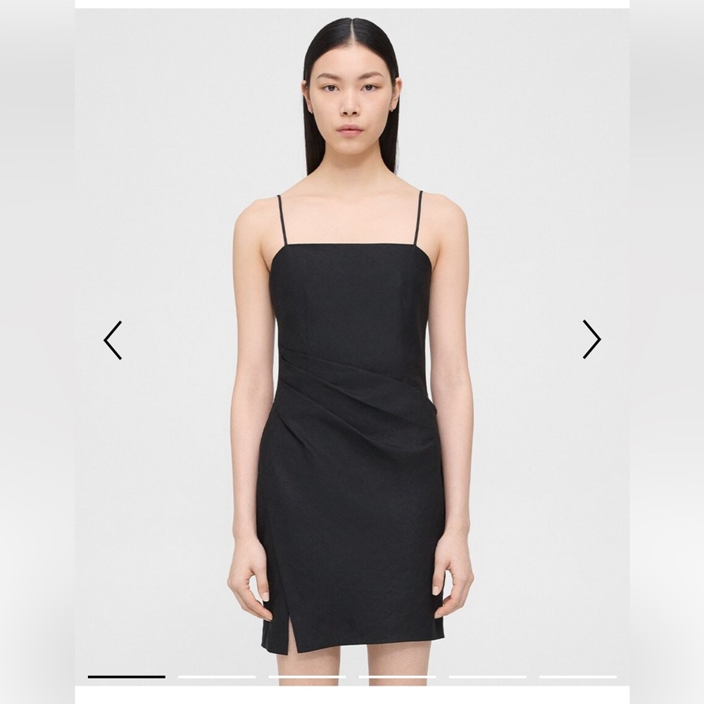 Theory - black linen pleated dress with straps.  NWT.  Size‎ 10